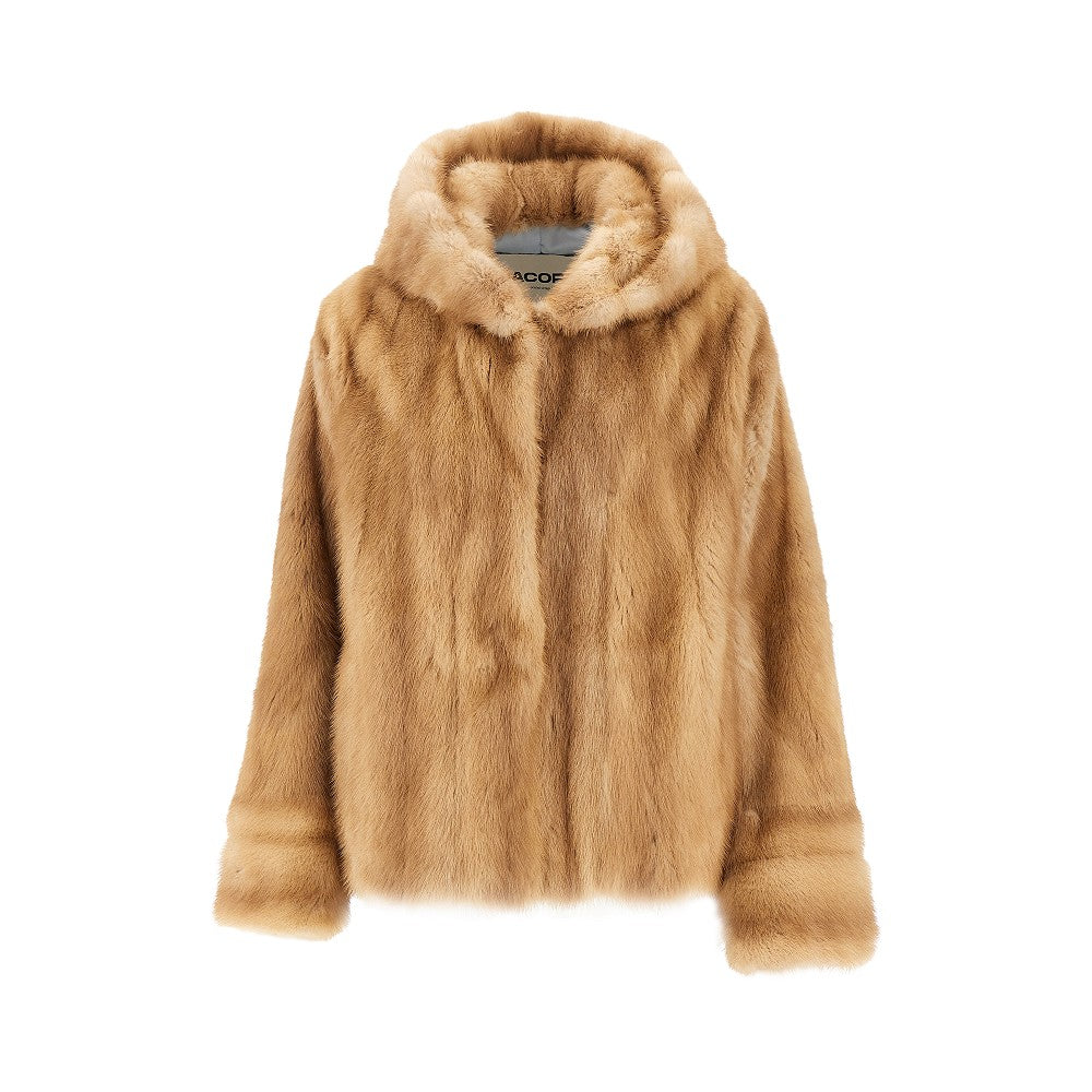 Upcycled fur hooded blouson jacket