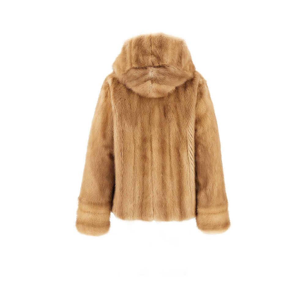 Upcycled fur hooded blouson jacket