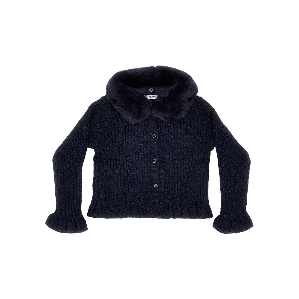 Ribbed cardigan with detachable collar