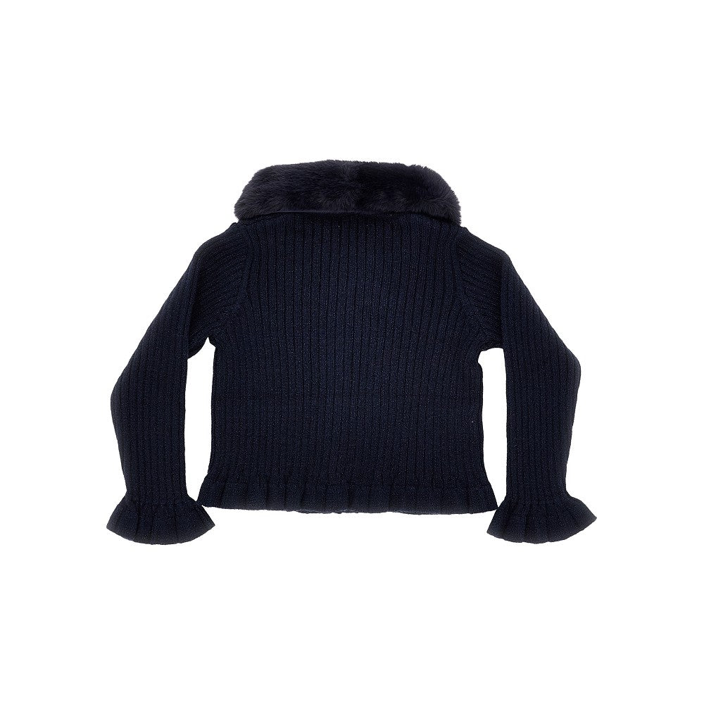 Ribbed cardigan with detachable collar