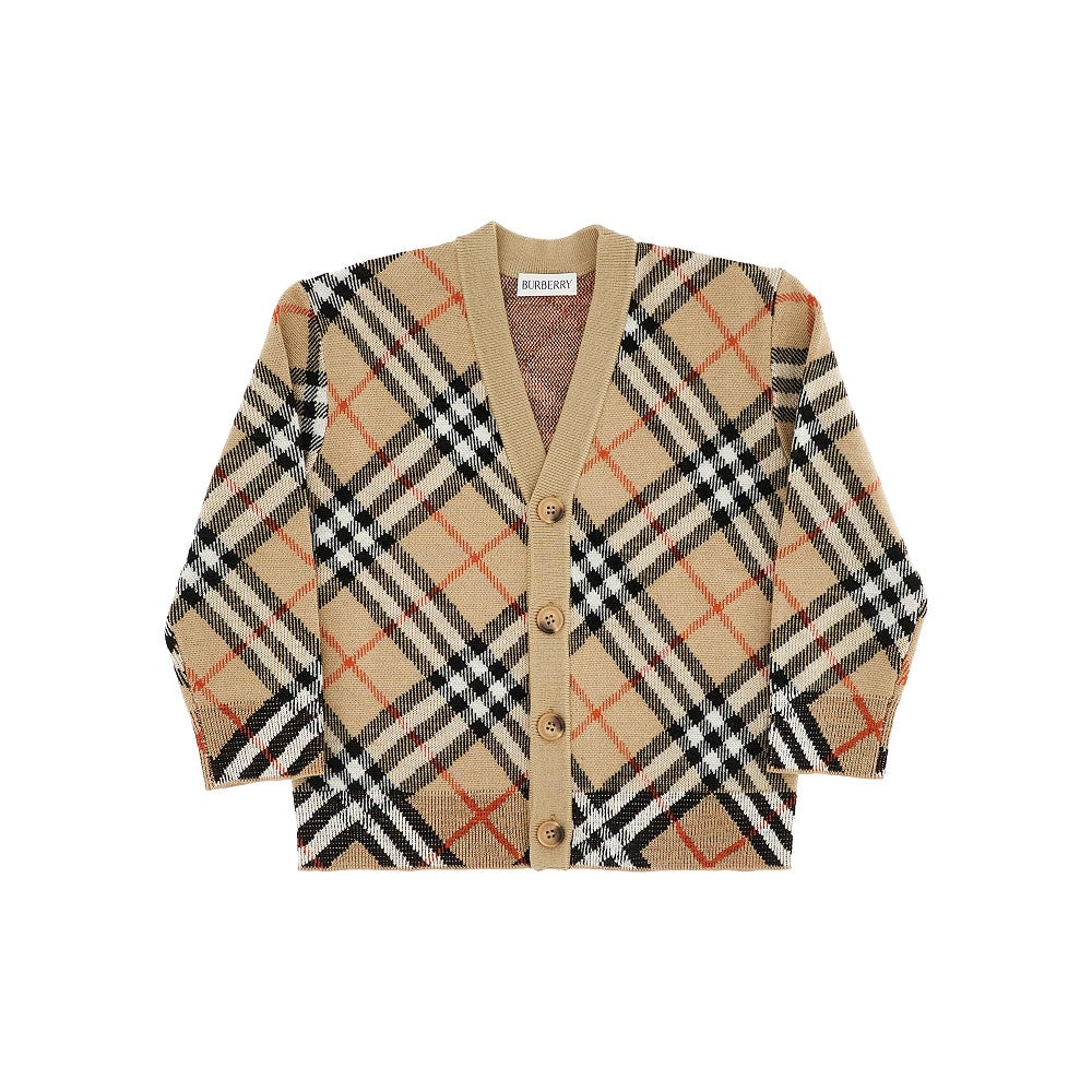 Check wool blend cardigan