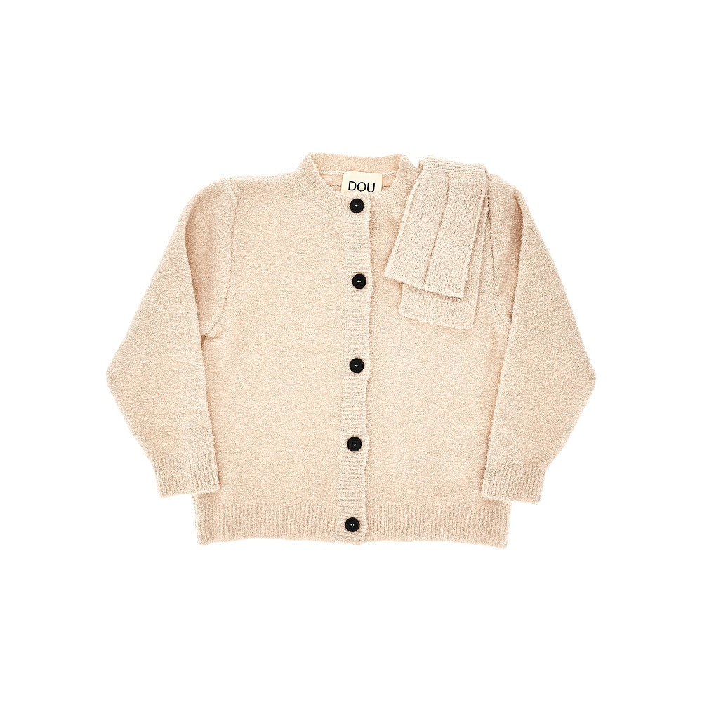 Bouclé knit cardigan with bow detail