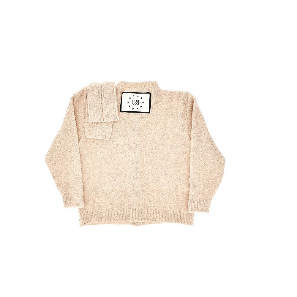 Bouclé knit cardigan with bow detail