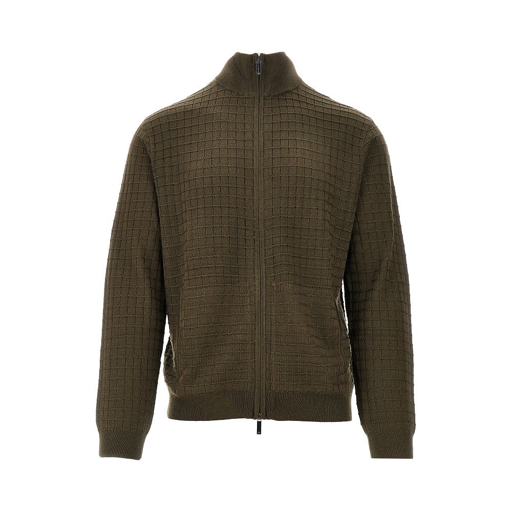 Check effect wool-blend cardigan