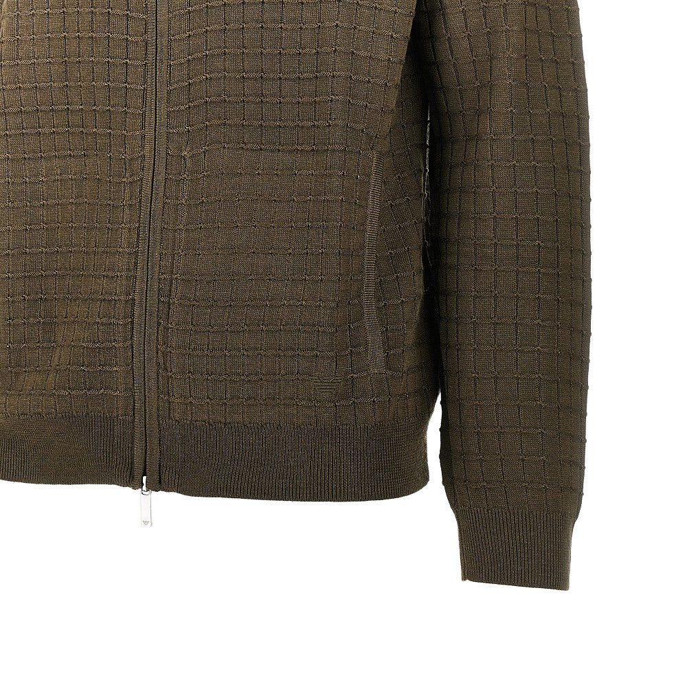 Check effect wool-blend cardigan