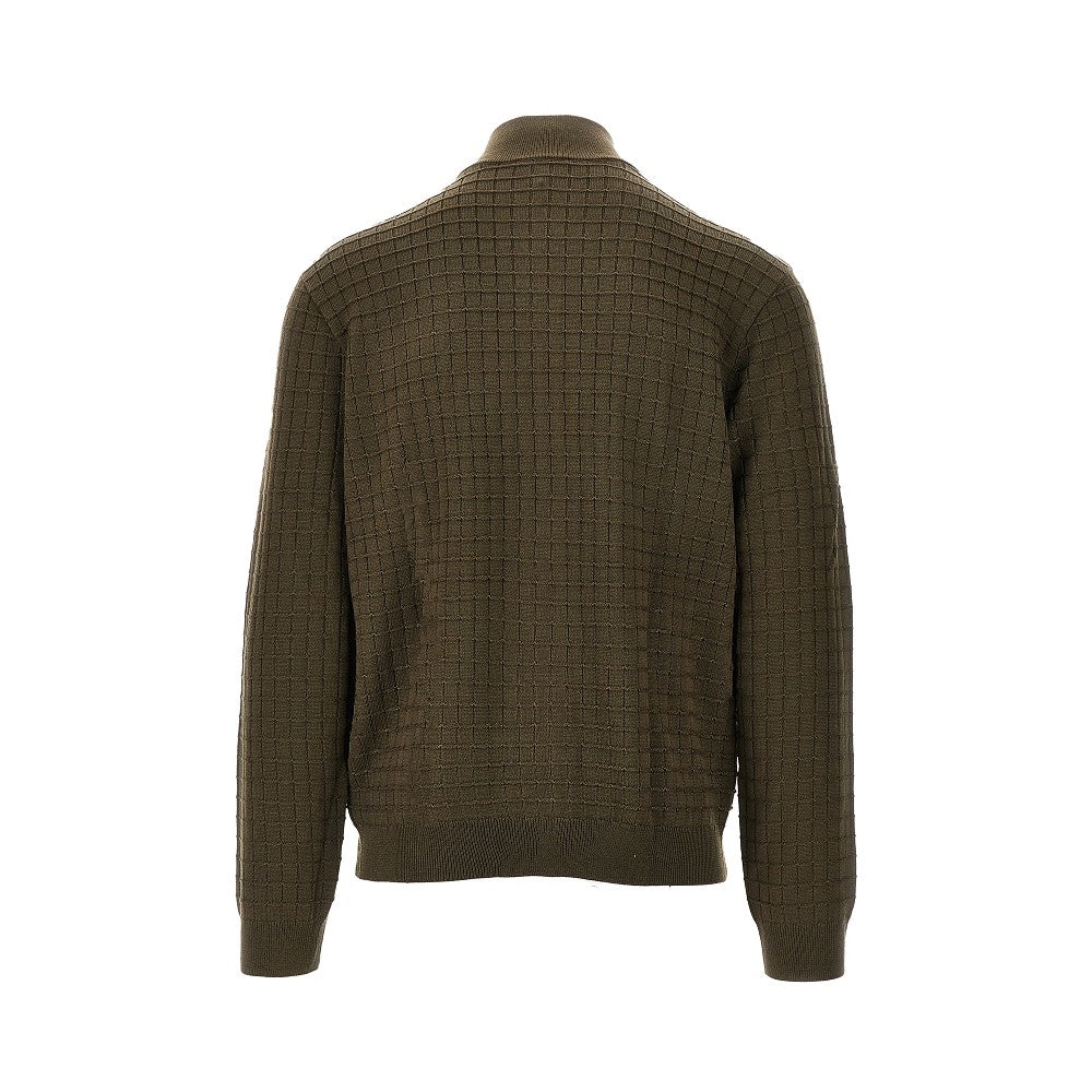 Check effect wool-blend cardigan