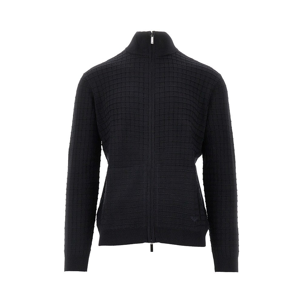 Check effect wool-blend cardigan