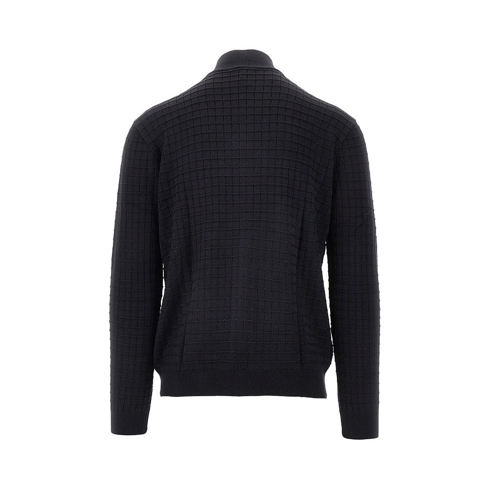 Check effect wool-blend cardigan