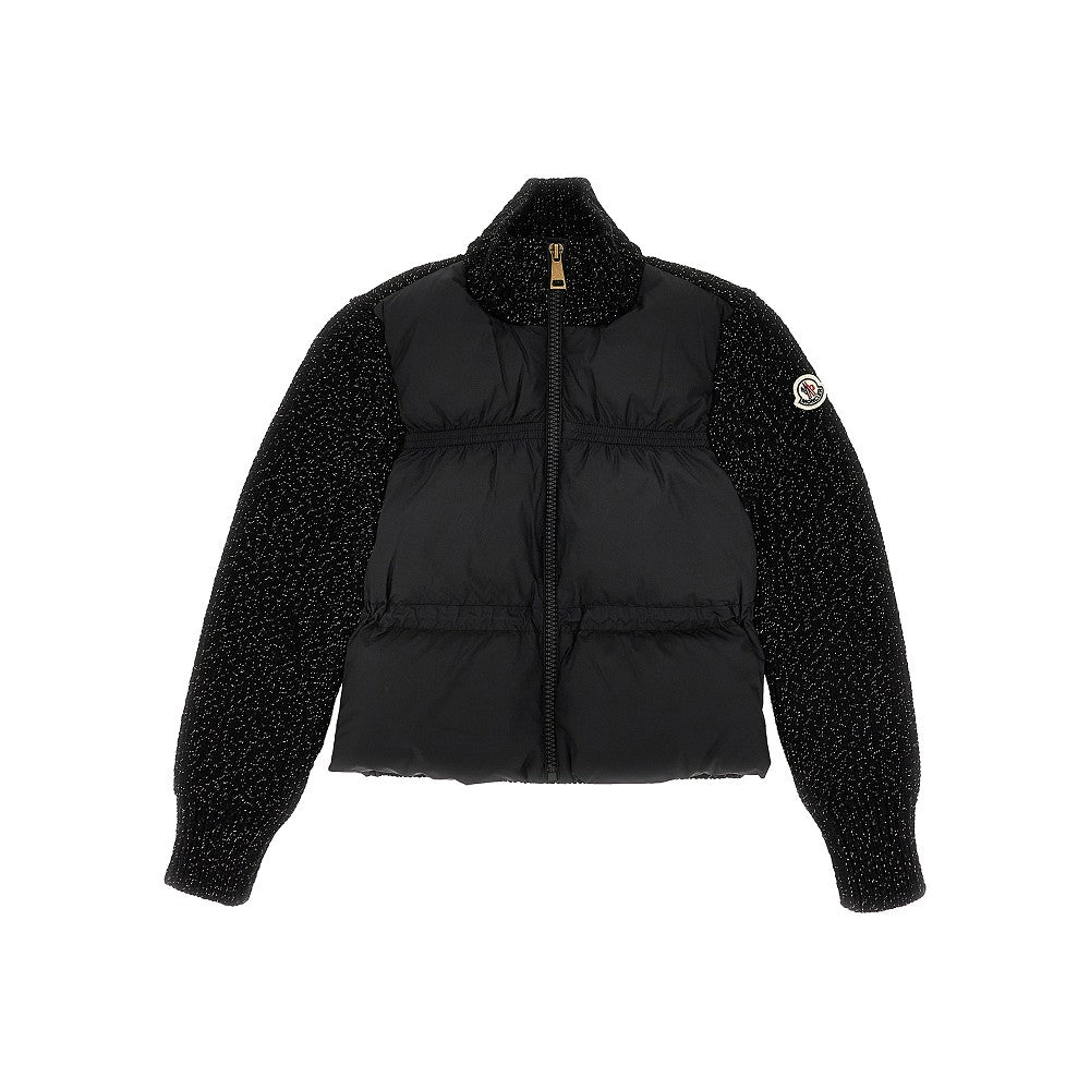 Padded nylon and lurex knit cardigan