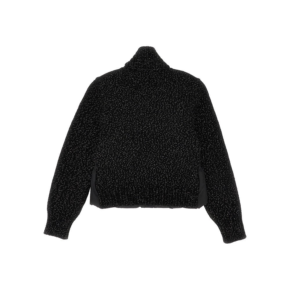 Padded nylon and lurex knit cardigan