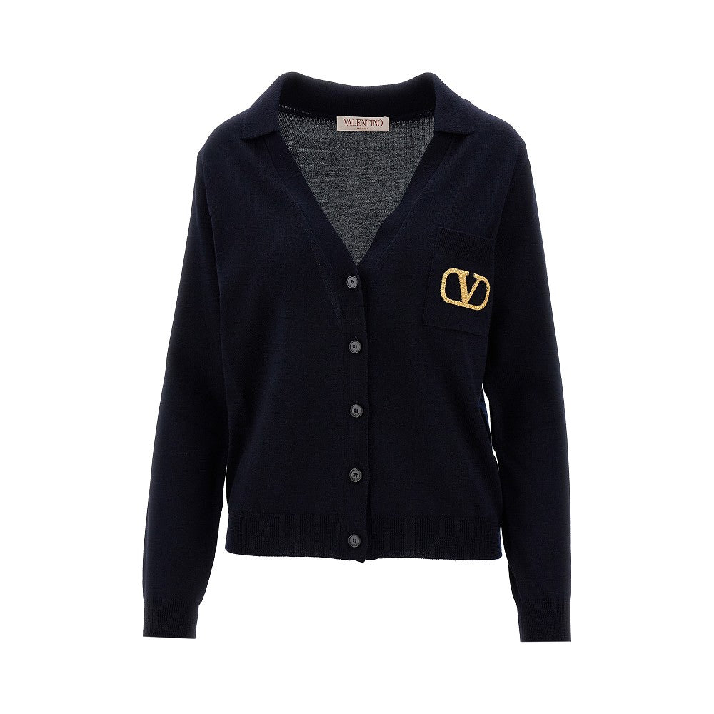 Cardigan in lana con ricamo VLogo Signature