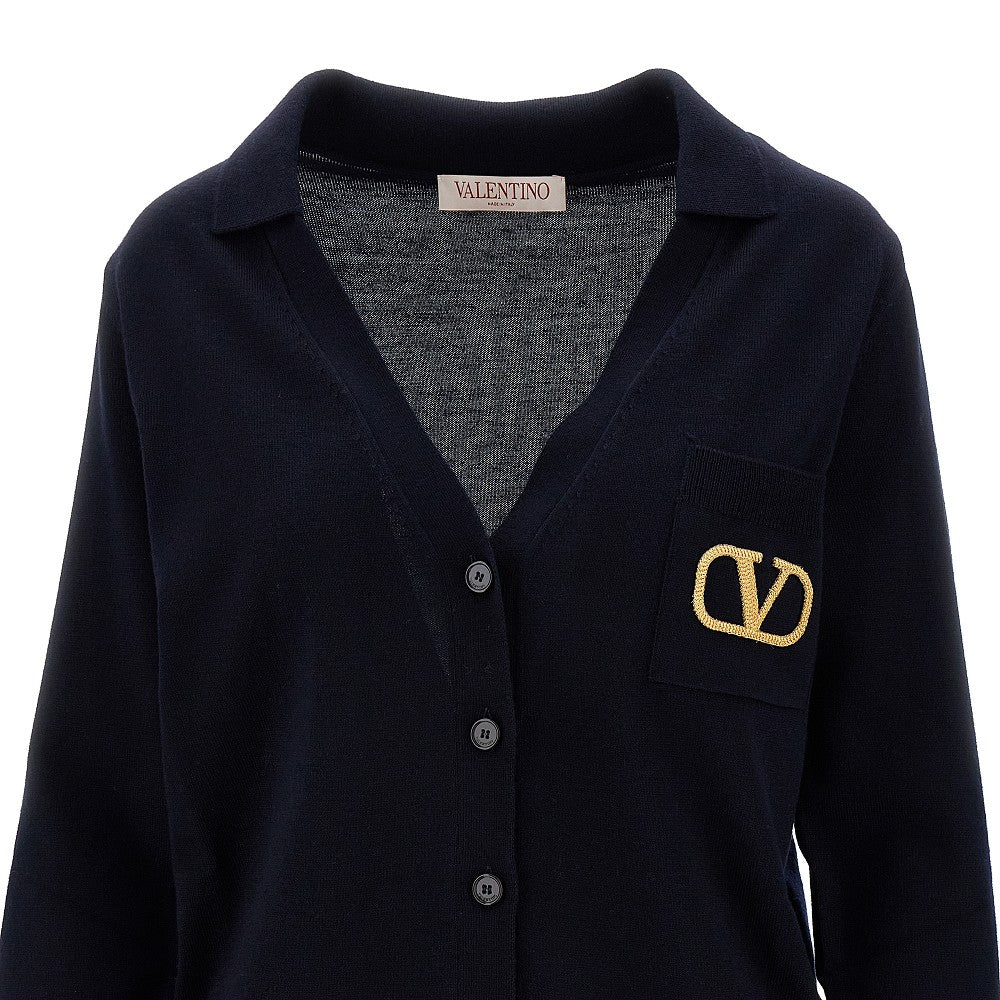 Cardigan in lana con ricamo VLogo Signature