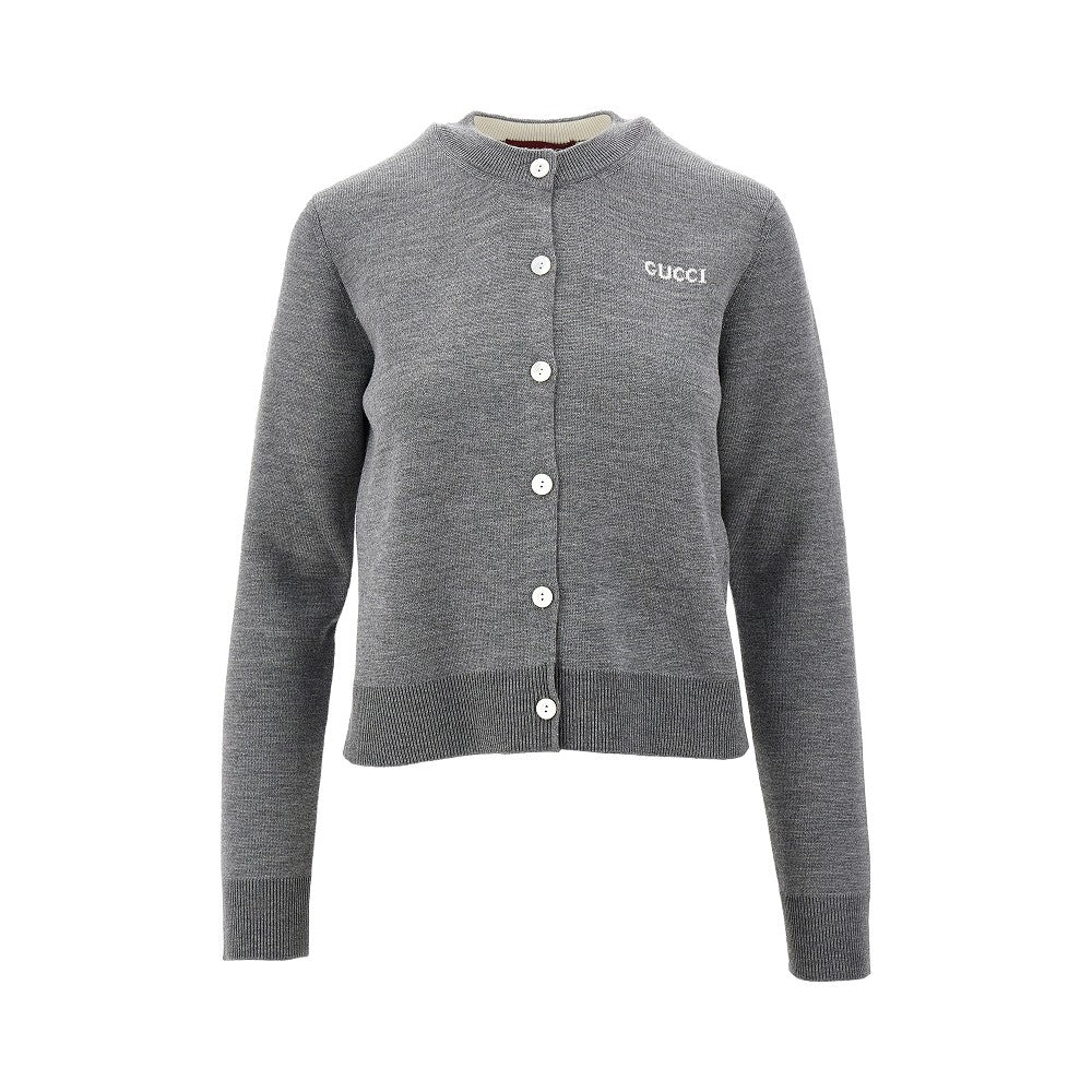 Wool-blend cardigan with jacquard logo
