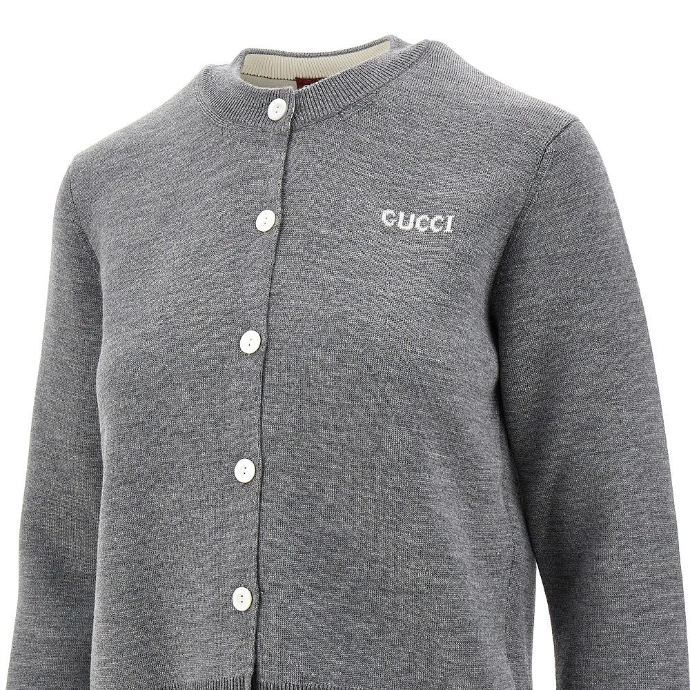 Wool-blend cardigan with jacquard logo