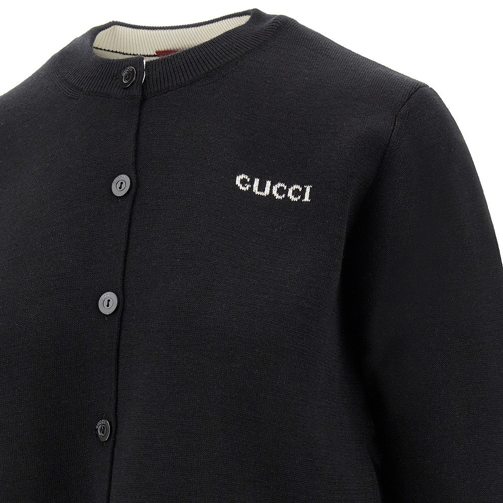 Wool-blend cardigan with jacquard logo