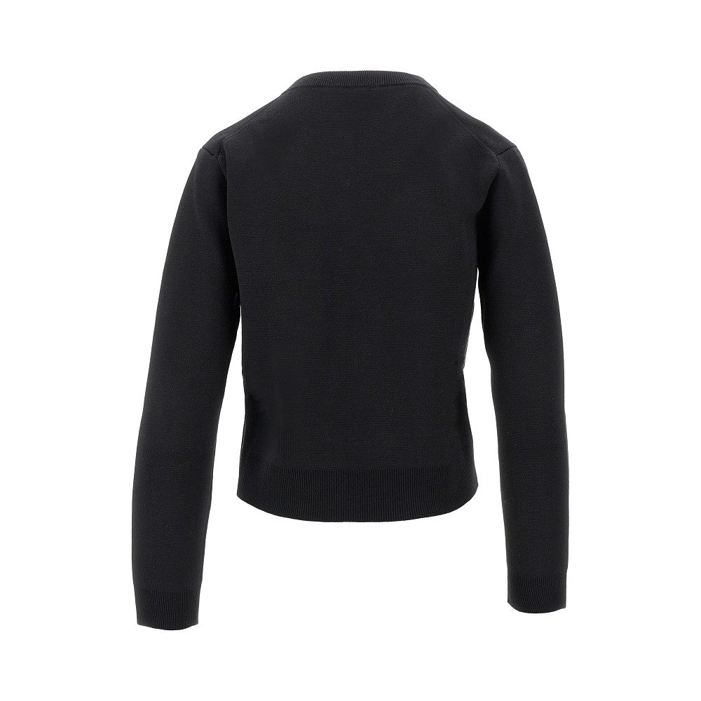 Wool-blend cardigan with jacquard logo