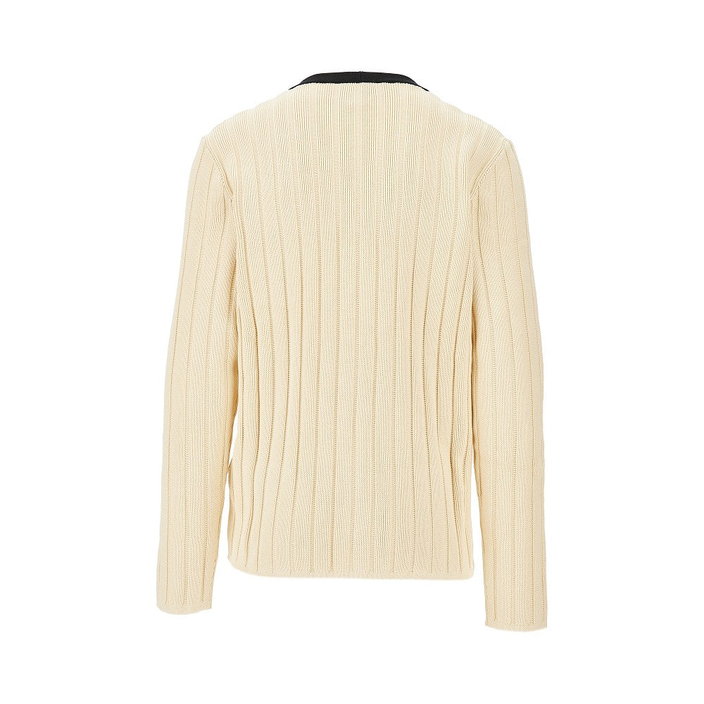 Ribbed cotton cardigan with VG embroidery