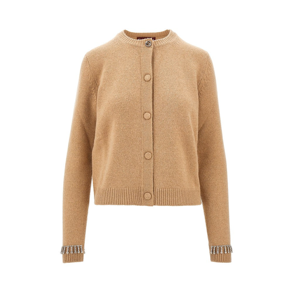 Wool and cashmere cardigan with crystals trim