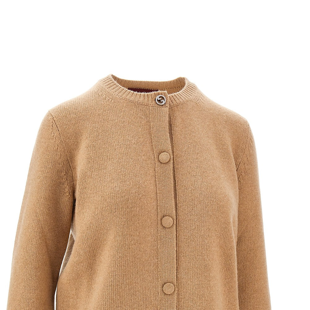 Wool and cashmere cardigan with crystals trim