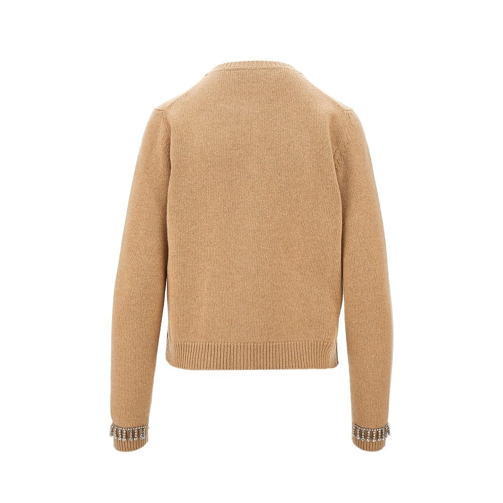 Wool and cashmere cardigan with crystals trim