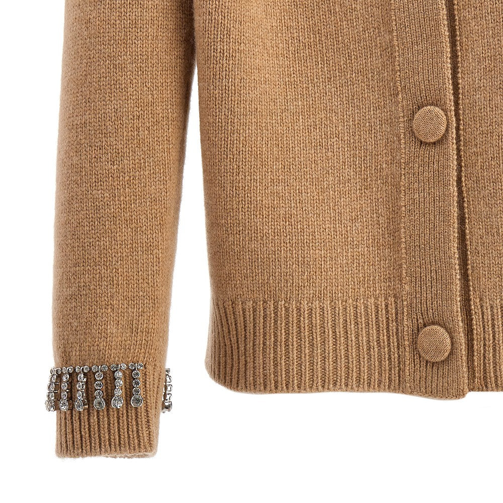 Wool and cashmere cardigan with crystals trim