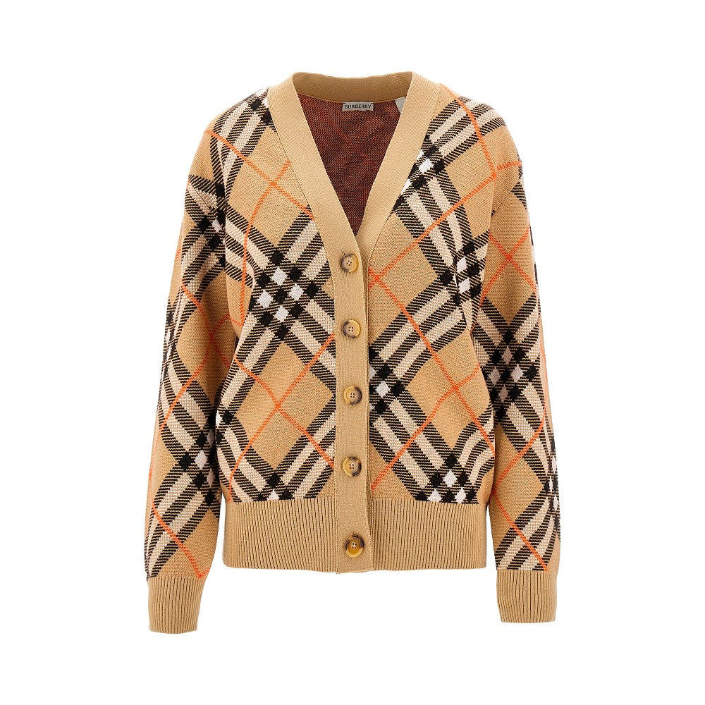 Check wool-blend cardigan
