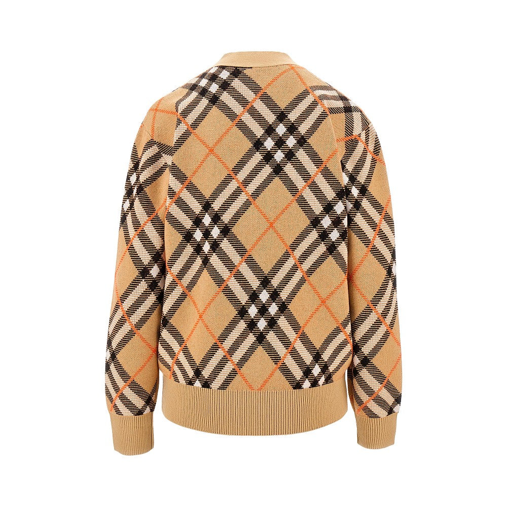 Check wool-blend cardigan