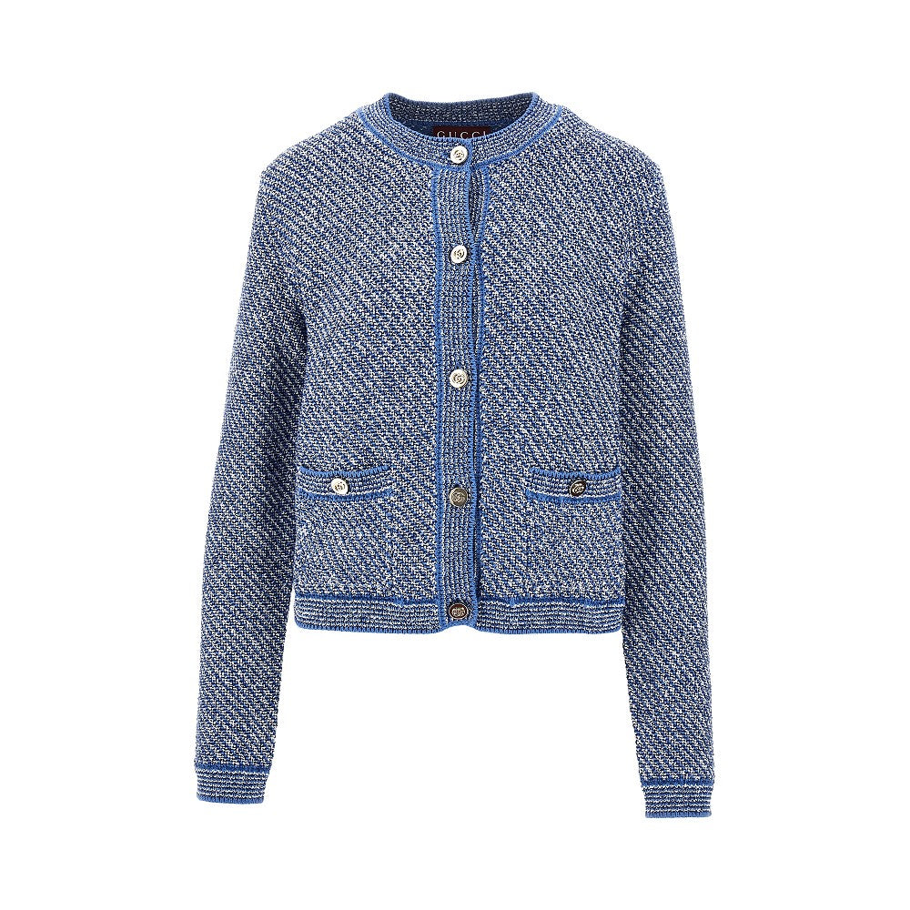 Bouclé cotton crewneck cardigan