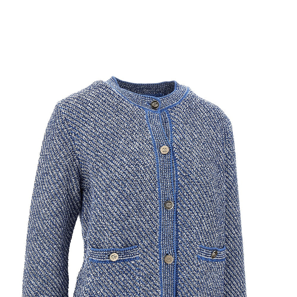 Bouclé cotton crewneck cardigan