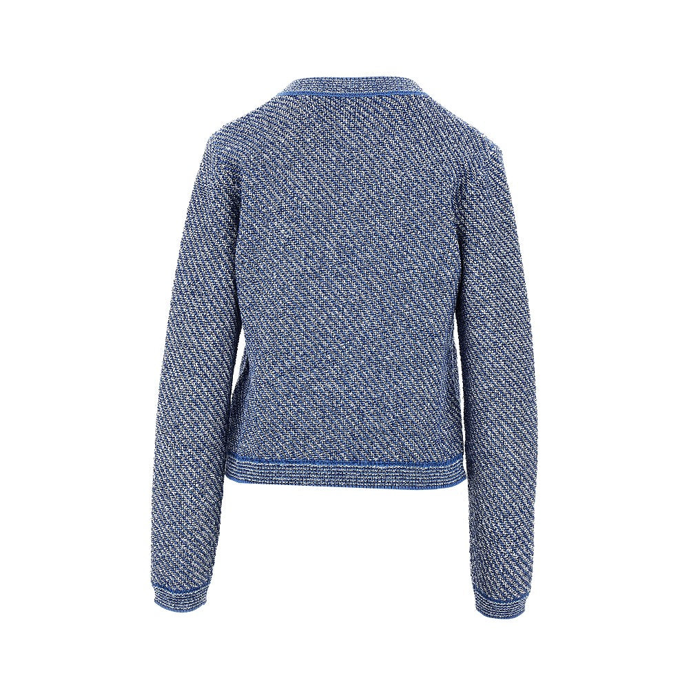 Bouclé cotton crewneck cardigan