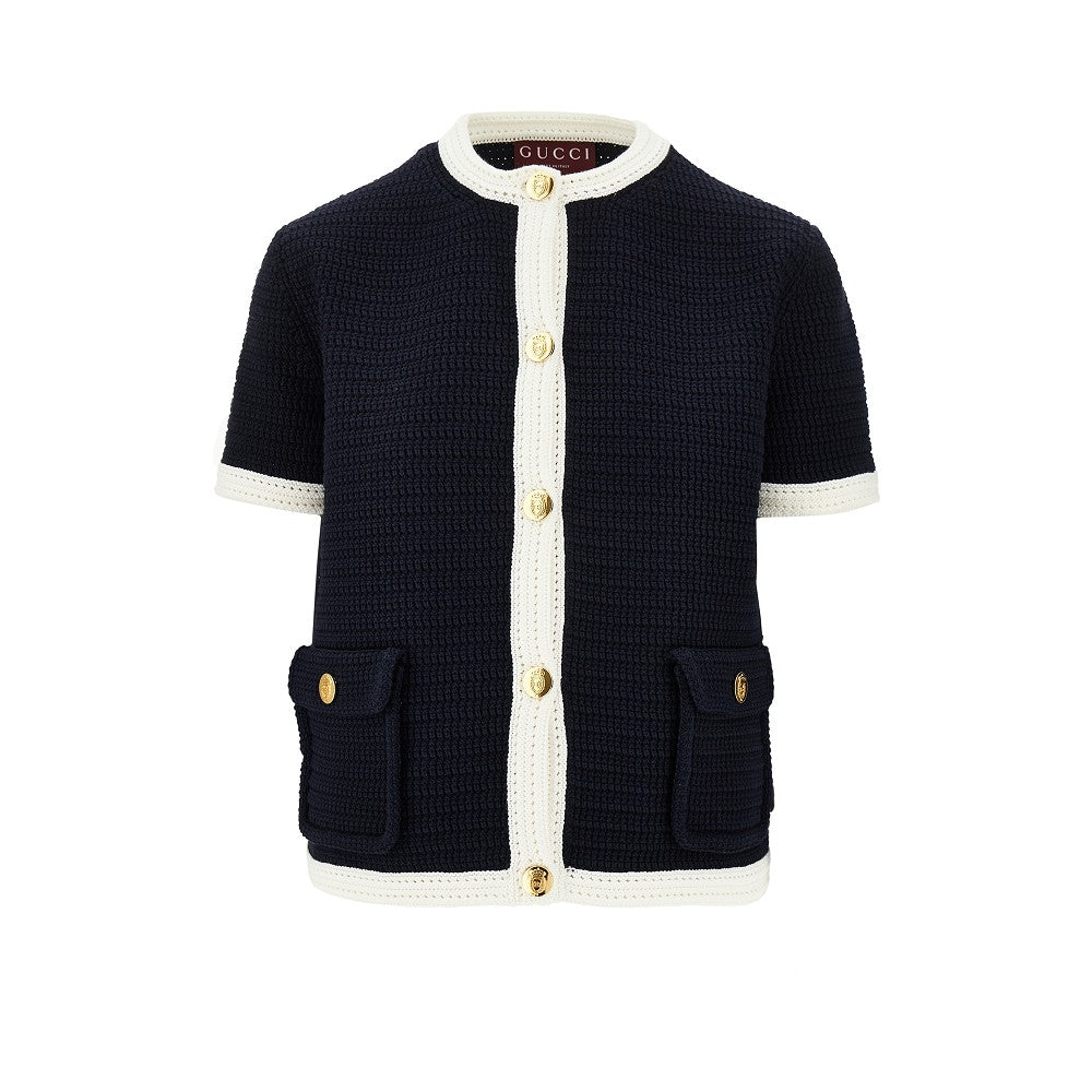 Cardigan in cotone con finiture a contrasto