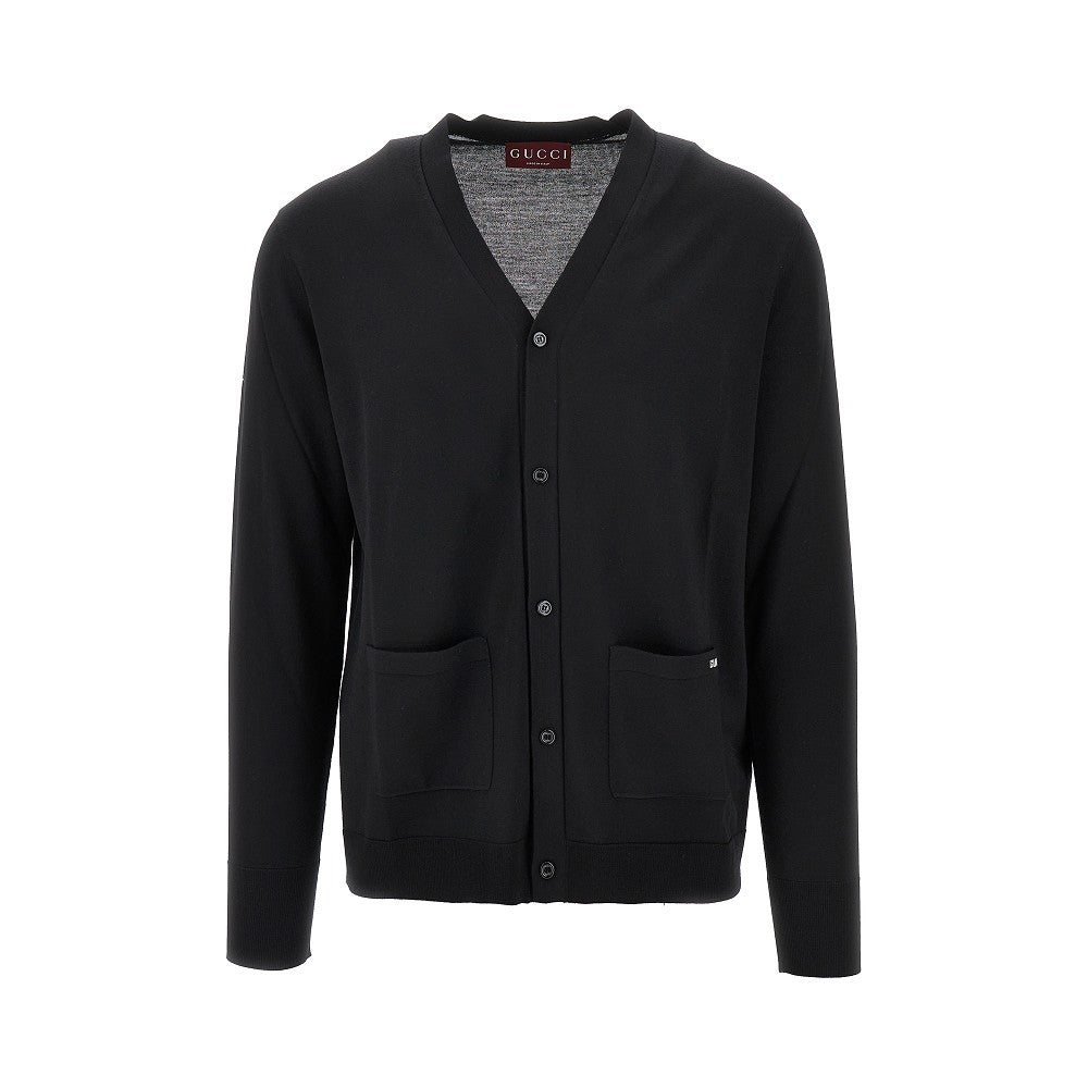 Cardigan in lana con intarsio logo