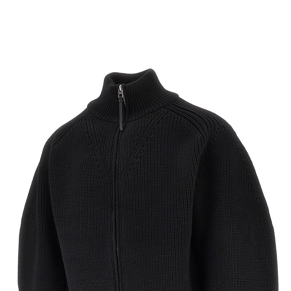 Ribbed wool full-zip cardigan