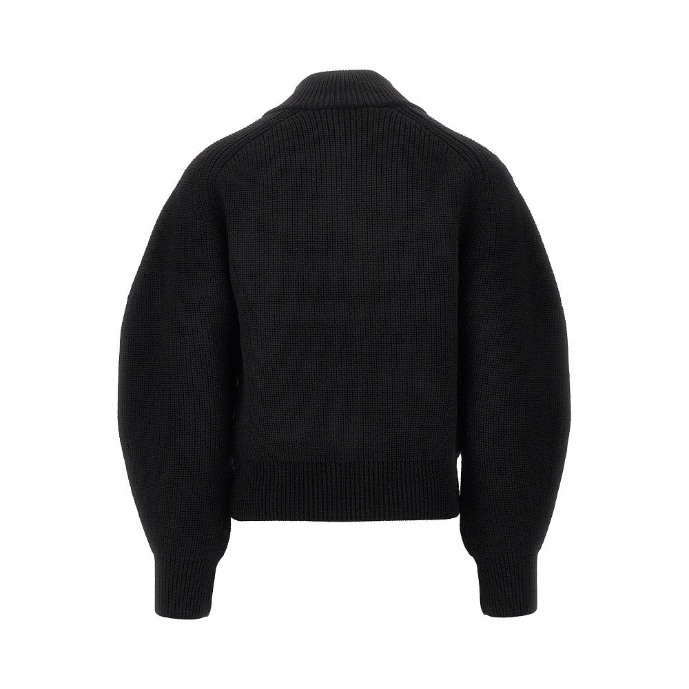 Ribbed wool full-zip cardigan