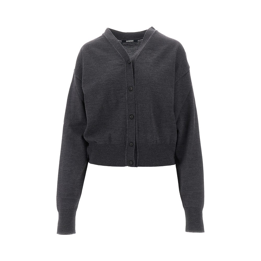 Logo embroidery wool cardigan