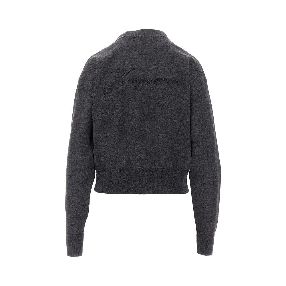 Logo embroidery wool cardigan