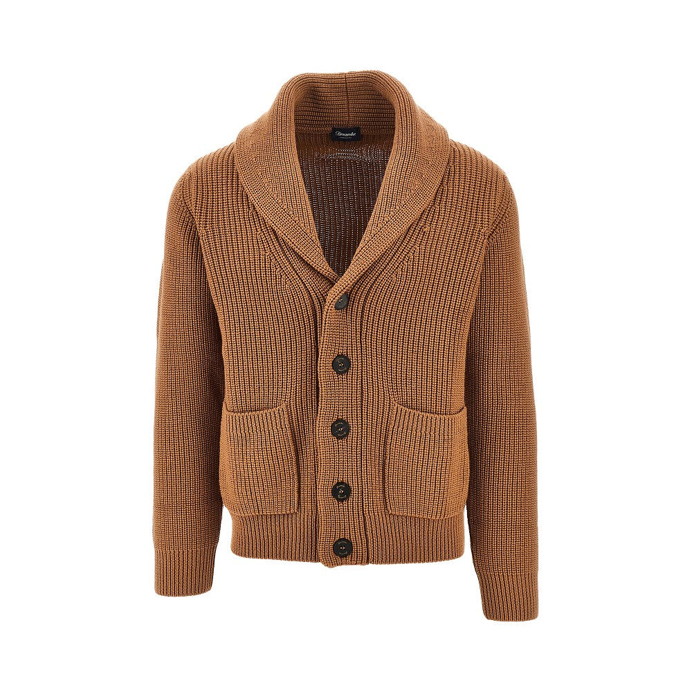 Merino wool cardigan with shawl collar
