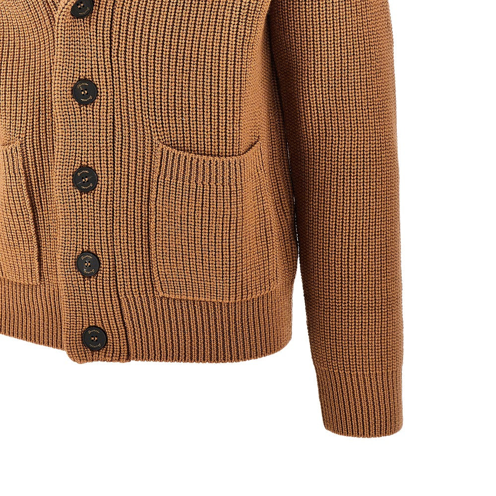 Merino wool cardigan with shawl collar