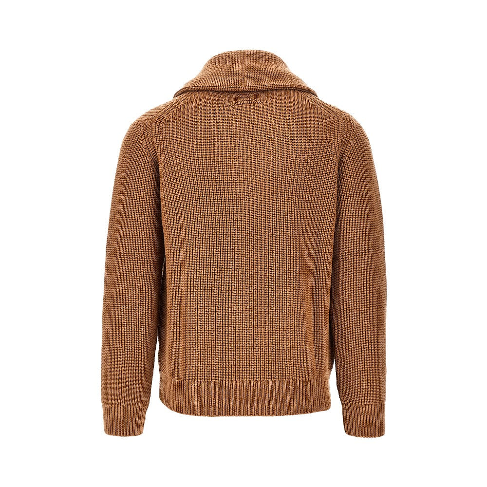 Merino wool cardigan with shawl collar