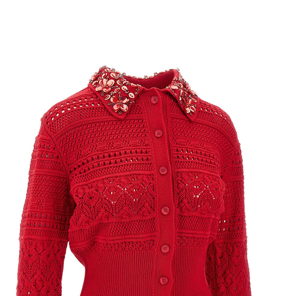 Cotton cardigan with embroidered collar
