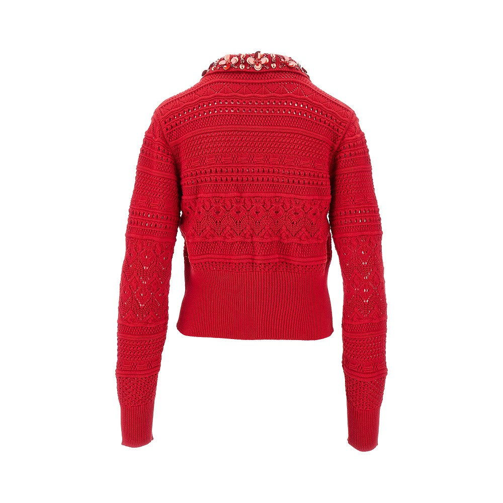 Cotton cardigan with embroidered collar