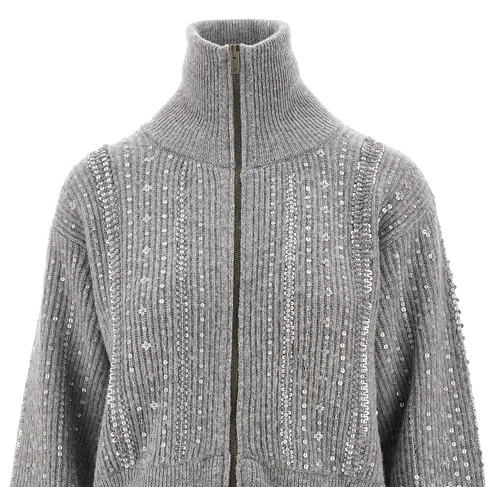 Cardigan in lana con ricamo in paillettes