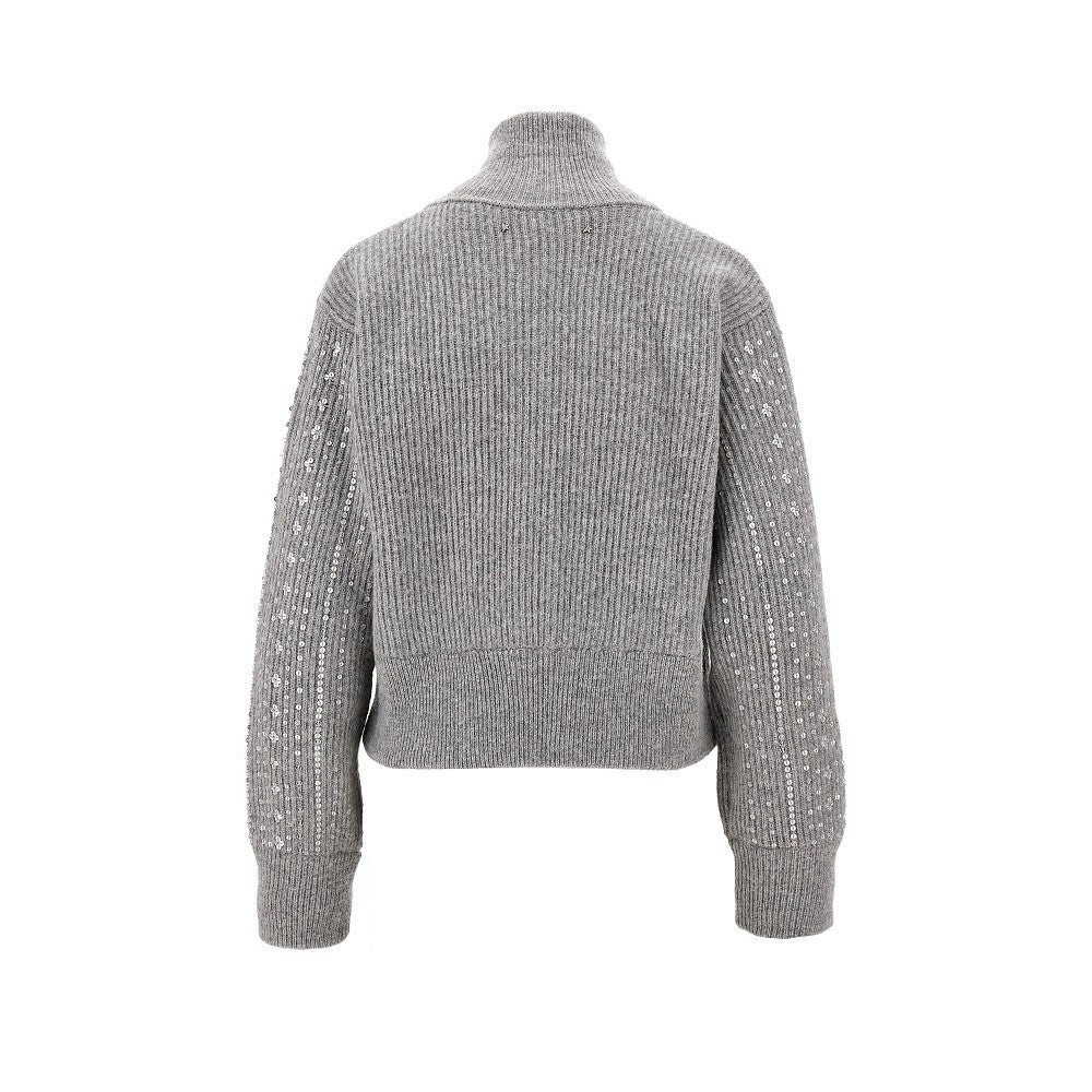 Cardigan in lana con ricamo in paillettes