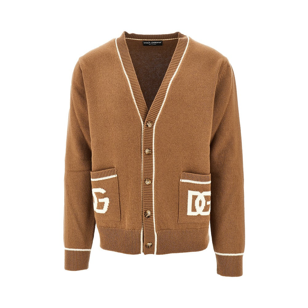 Virgin wool cardigan with DG inlay