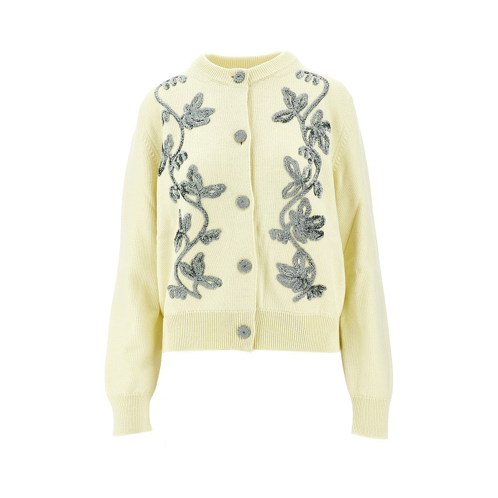 Cardigan with velvet floral embroidery