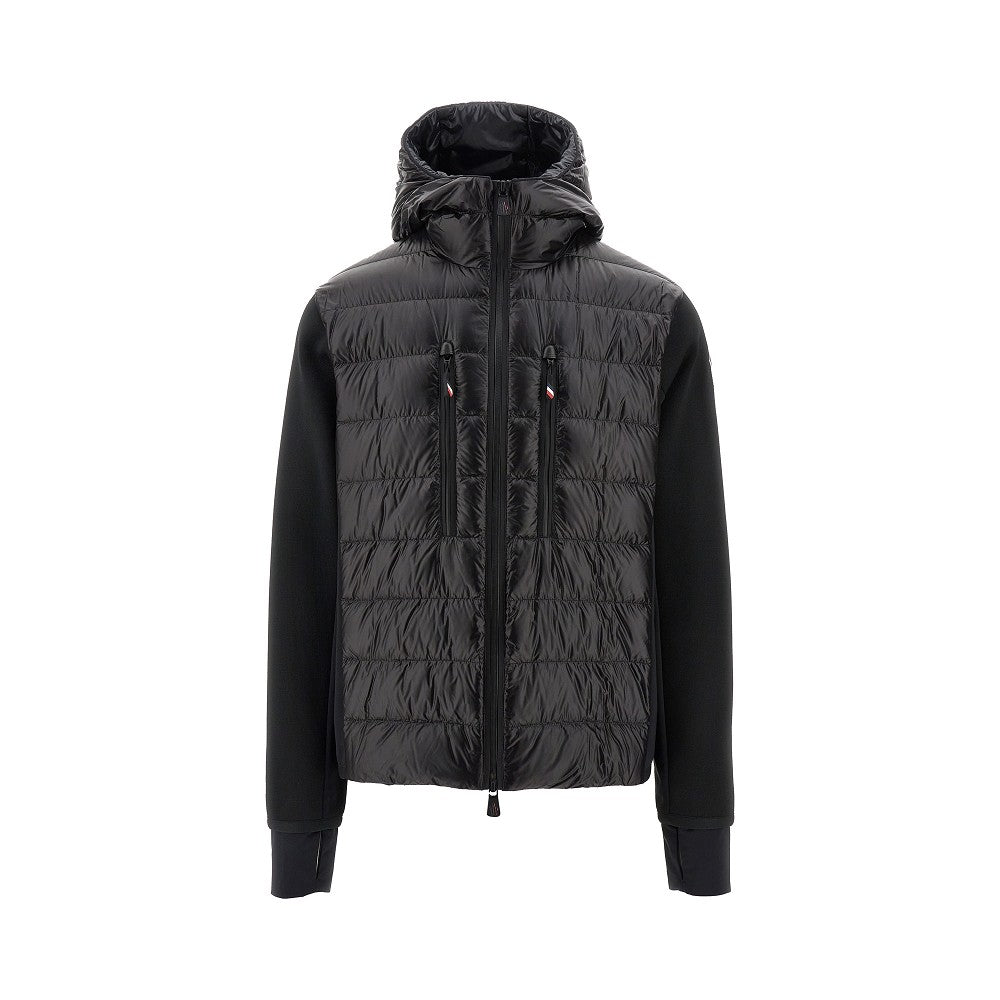 Technical knit and padded nylon zip hoodie
