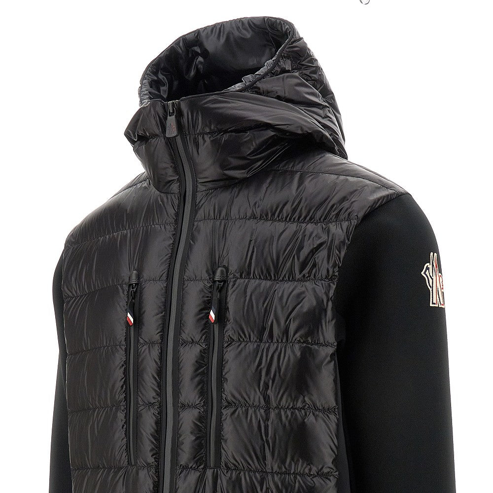 Technical knit and padded nylon zip hoodie