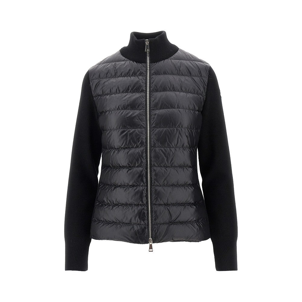 Padded nylon and wool cardigan