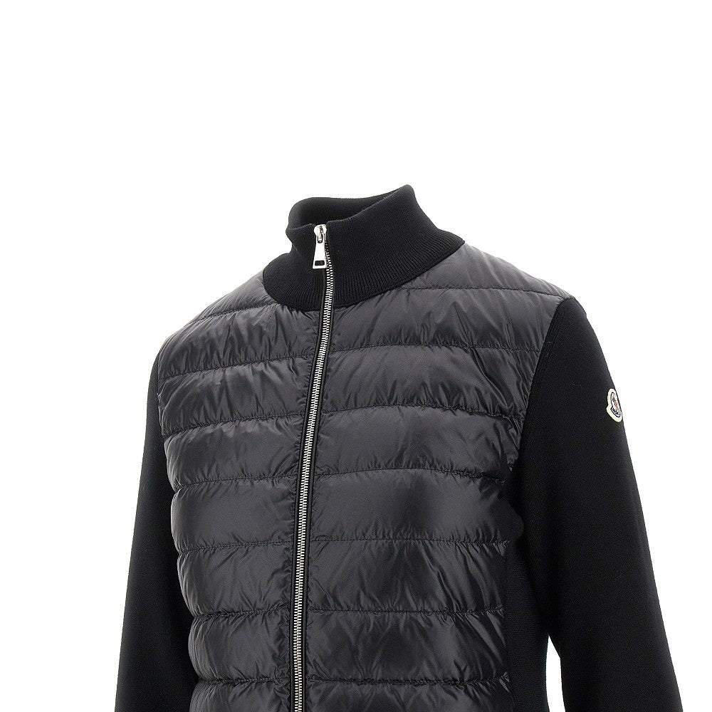 Padded nylon and wool cardigan