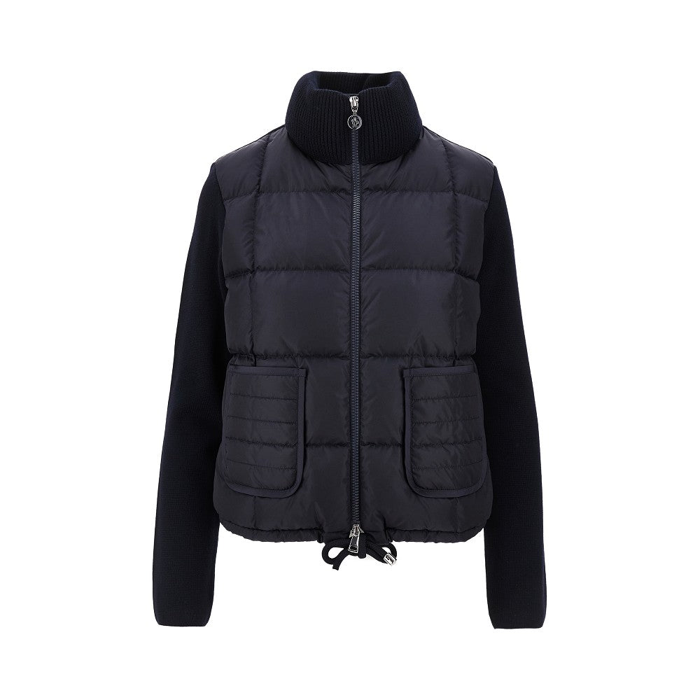 Padded nylon and wool cardigan